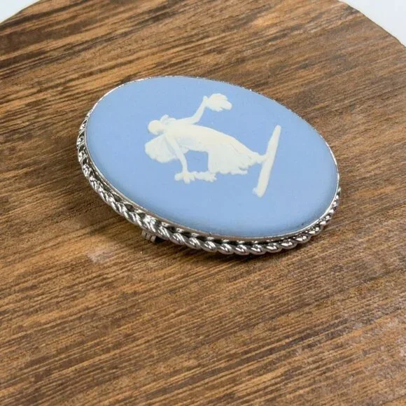 Vtg Van Dell Sterling Silver Brooch Pendant Wedgwood Blue Jasperware Cameo Pin - Picture 3 of 13